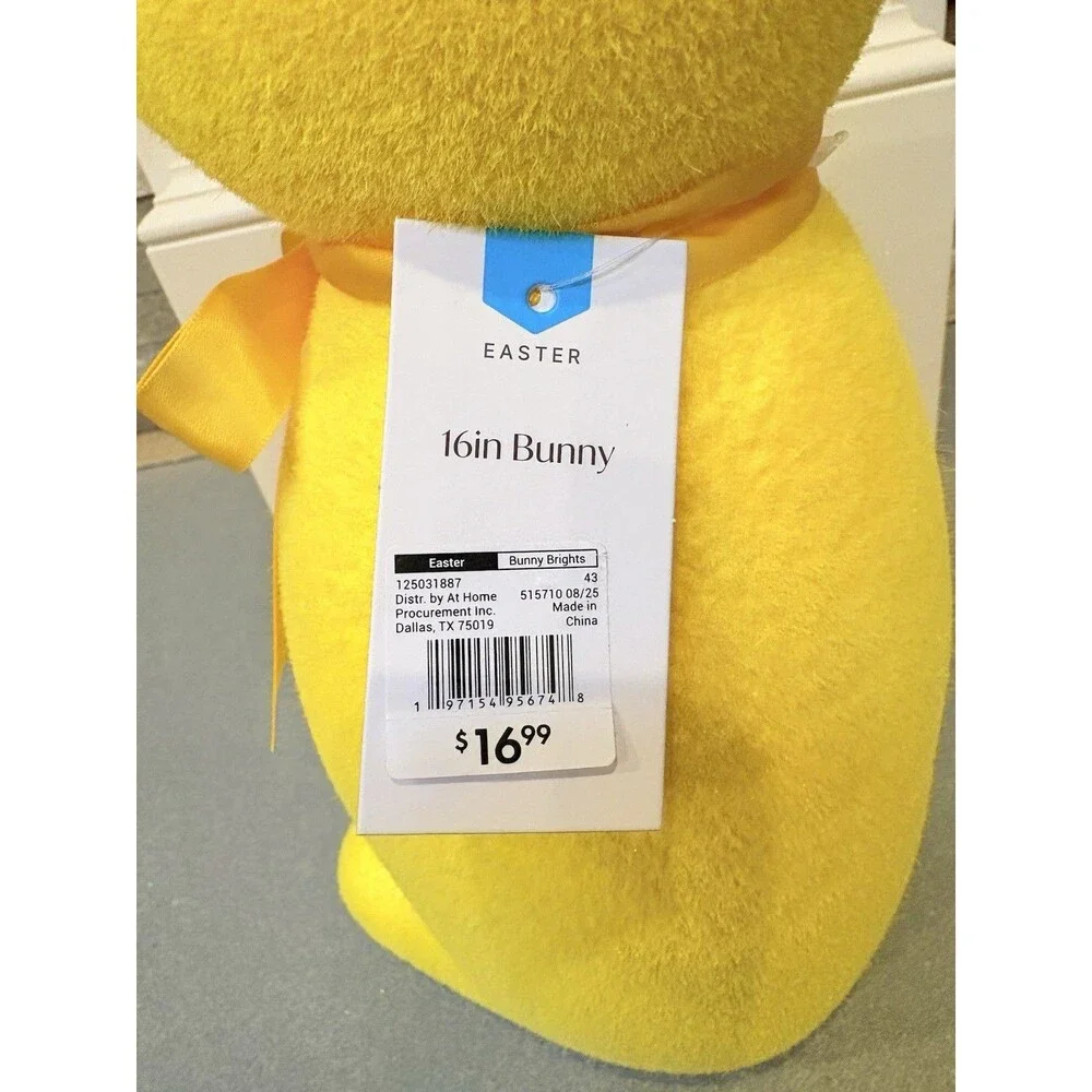 At Home Bunny Brights Easter Yellow Flocked Bunny Figurine Seasonal Decor 15”